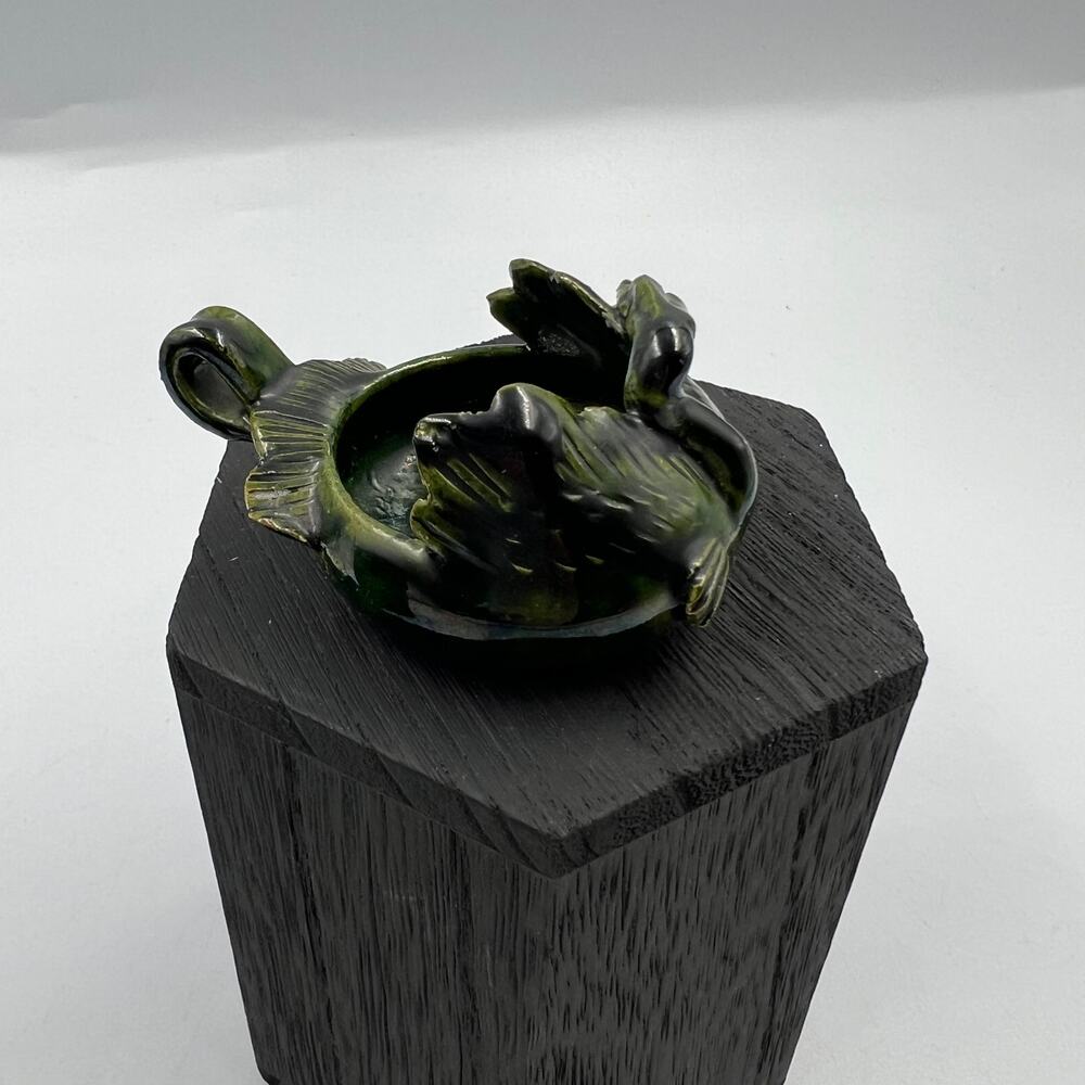 Vintage Small Handmade Ceramic Green Glazed Swan Trinket Jewelry Dish Handle - Picture 5 of 11